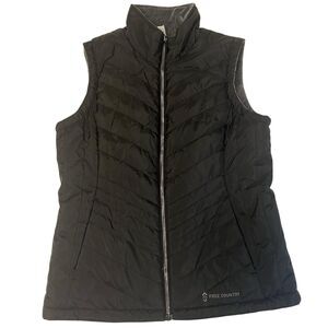 Free Country Quilted Vest Womens M Black Gray Reversible Insulated Zip Outerwear